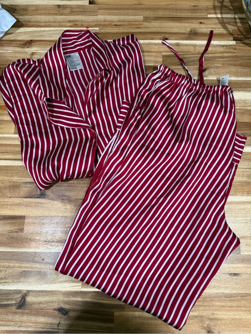 H&M Striped Satin Sleep Set - Red & White